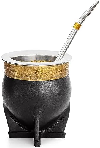 304 Stainless Steel Argentina Yerba Mate Cup With Straw Tea Gourd Mug One Bombilla Mate (Straw) a Cleaning Brush (Black)