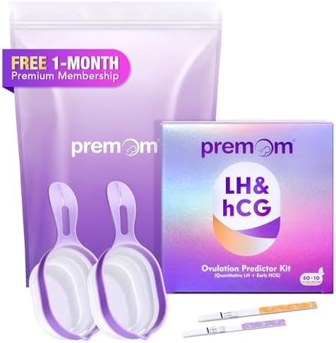Premom Quantitative Ovulation & Pregnancy Test Kit: 40 LH Strips + 10 HCG Strips + 2 Reusable Urine Cups | at-Home Fertility Test for Women | Smart Digital Ovulation Reader App