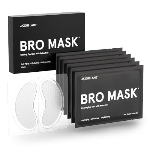 BRO MASK Under Eye Patches for Men Skin Care | Cooling Eye Masks for Dark Circles and Puffiness, Anti Aging Hydrogel Pads with Bakuchiol, Caffeine & Niacinamide, Eye Bags Treatment for Men (6 Pairs)