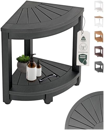 Waterproof Corner Shower Stool - Black Waterproof Shower Bench for Shaving Legs & to Sit On - Easily Assembled Corner Bench & Shelf - Restroom Organizer - Apartment Accessories