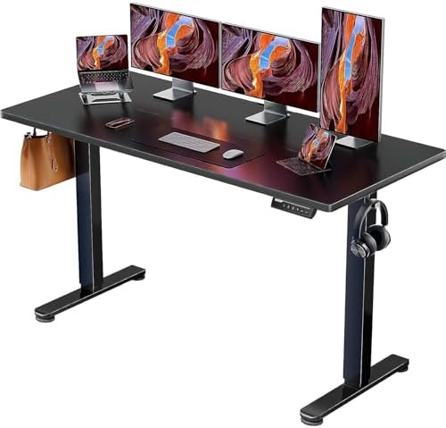 ErGear Height Adjustable Electric Standing Desk, 63 x 27.5 Inches Sit Stand up Desk, Large Memory Computer Home Office Desk with Two-Piece Desktop (Black)