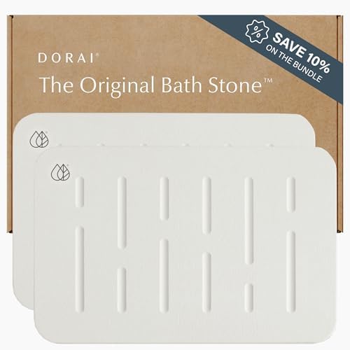 Dorai Home Bath Stone Mat 23.6"x15.4" (2-Pack) – Quick-Dry, Non-Slip Diatomite Stone Bath Mat, Rain Sandstone