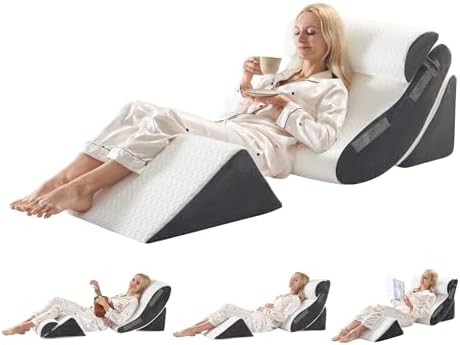 4PCS Orthopedic Bed Wedge Pillow Set for Sleeping, Post Surgery Foam Support Pillows for Back, Neck and Leg Pain Relief, Adjustable Triangle Pillow – Acid Reflux, GERD & Snoring Recovery, White Grey