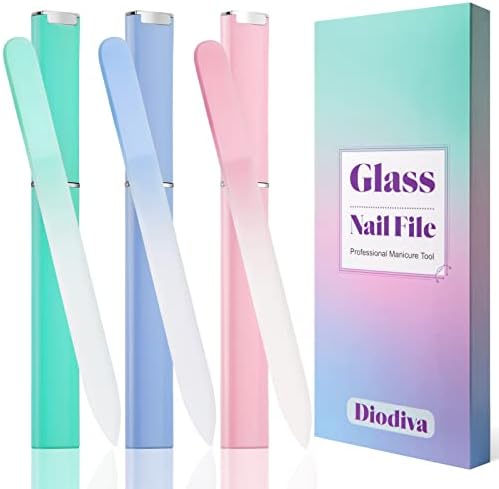Glass Nail File 3 Pack for Natural Nails, Crystal Fingernail Files with Case Etched Nail Filer Professional Nail File Glass Lima de uñas, Unique Christmas Gifts Stocking Stuffers for Women Adults