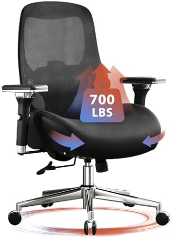 BOSMILLER 700lbs Big and Tall Office Chair with Wide Thick Seat Cushion for Sitting All Day,Ergonomic Mesh Desk Chair with Adjustable Lumbar Support for Heavy People,4D Armrests