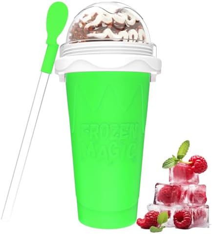 Slushie Maker Cup, DIY Magic Slushy Maker Squeeze Cups, Portable Smoothie Squeeze Cups for Juices, Milk and Ice Cream Make, Double Layer Squeeze Slushy Maker Cup, Birthday Gifts for Family (Green)
