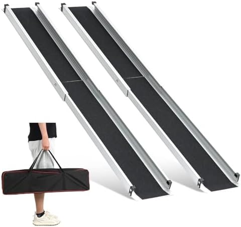 gardhom 1Pair 4FT Adjustable Wheelchair Ramp 48" L x 7.4" W Telescopic Ramps for Wheelchairs 600lbs Portable Wheelchair Ramps for Steps Home Threshold Doorways Steps Stairs with Carrying Bag