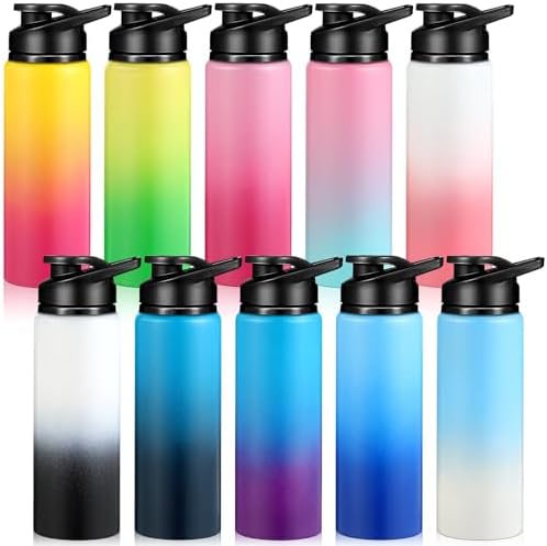 Mimorou 10 Pack 25oz Reusable Aluminum Water Bottles Bulk Operation Christmas Multicolor Outdoor Sports Water Bottles for Travel, Gym, Hiking, Cycling, Camping, Fishing, Snap Lid