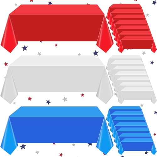 24 Pcs 4th of July Tablecloth,red White Blue Table Cloth for Rectangle Tables 54x72 Inch Independence Patriotic National Day Disposable Party Tablecloths for American Party Dining(Red, Blue, White)