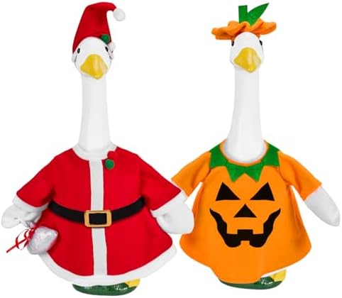 2 Sets Holiday Porch Goose Outfits for Halloween and Christmas,23" Porch Goose Clothes for Patio Yard Lawn Decor