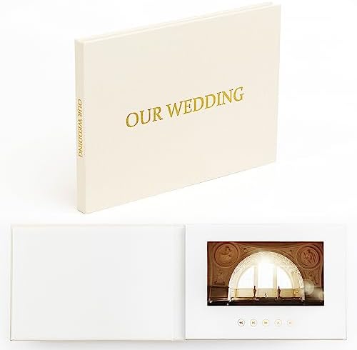 The Motion Books (OUR WEDDING - GOLD FOIL) | Luxury Linen Bound Wedding Video Book | Gold foil stamping | Up to 3 hours of video, 7” IPS Display, 4GB of memory & Rechargeable Battery