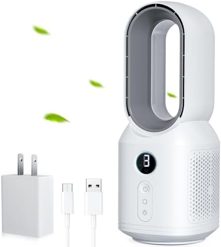 let'me 13 Inch Desk Fan, Bladeless Table Fan, 106° Oscillating Fan Touch Control with 3 Speeds and Night Light, Small Quiet Desk Fan for Personal, Office, Nightstand