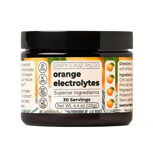 Santa Cruz Paleo Real Salt Electrolytes Powder, Orange, Hydration Drink Mix Made with Himalayan Pink Salt, Sea Salt, Magnesium Glycinate, Gluten Free, Keto, Sugar Free, Paleo, 30 Servings, 1 Jar