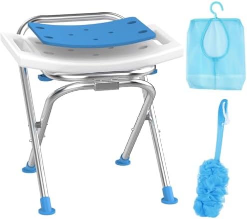 Folding Shower Chair for Inside Shower, Stainless Steel Foldable Shower Stool, 400lbs Portable Folding Shower Seat for Travel, Anti-Slip Small Shower Chair for Elderly Disabled Injured, White