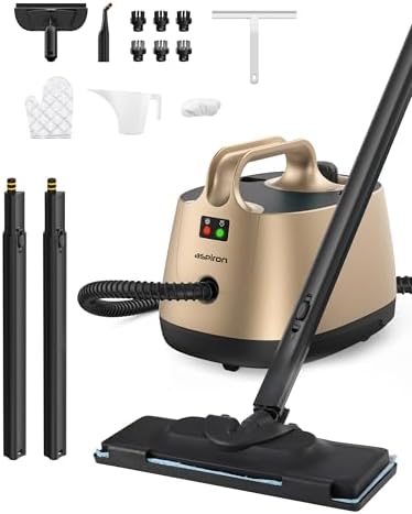 Steam Cleaner, 293°F 58 PSI Powerful Multipurpose Handheld Steam Mop for Home Use, 21 Attachments, 50Oz Capacity, Heavy Duty Steamer for Carpets, Floors, Cars, Tiles, Crack Cleaning, Brass