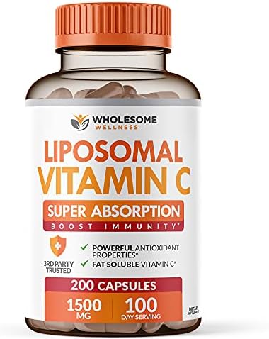 Wholesome Wellness Liposomal Vitamin C Capsules (200 Pills 1500mg Buffered) High Absorption, Immune System & Collagen Booster, High Dose Fat Soluble Immunity Support Ascorbic Acid, Natural Vegan