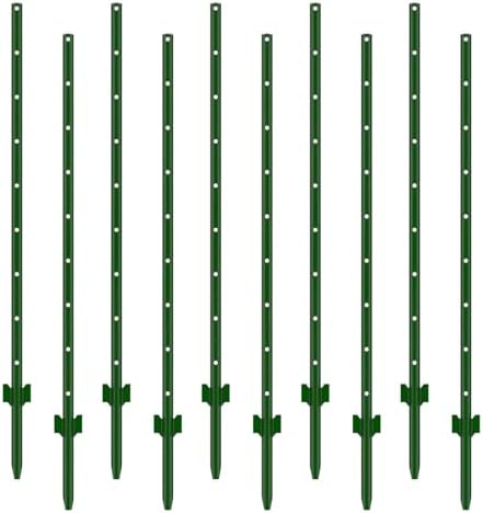 Fence Posts 5 Feet, Pack of 10, 3-4-5-6-7Ft Heavy Duty Garden Metal Steel Fence Post with U-Channel, No Dig Steel U Post Fencing for Lawn, Garden