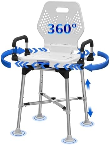 Swive Shower Chair with Arms and Back for Seniros Elderly Disabled or Bariatric Adults, Bench Seat for Inside Shower Stall and Bathroom Bath Tub Seats Adjustable Stool Heavy Duty 500 lbs sit Chairs