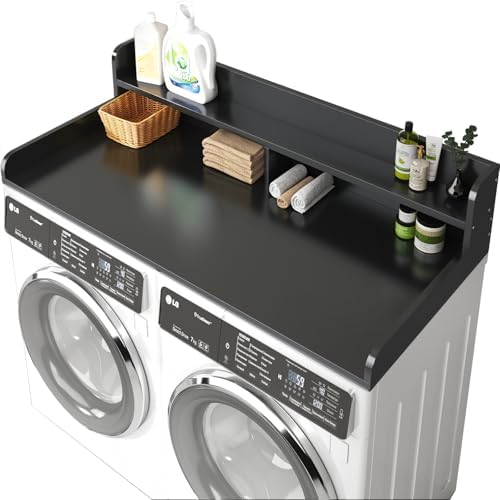 2-Tier Washer and Dryer Countertop with 2.75" H Guard,54" W x 27.5" D Laundry Countertop Cover with Non-Slip Pad,Large Space Laundry Topper for Folding Clothes Over Washer and Dryer-Black