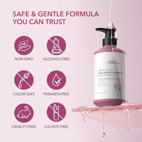 Onion & Rosemary Hair Growth Shampoo: Biotin Infused Shampoo for Hair Loss and Thinning Hair - Promotes Healthier, Thicker and Stronger Hair for Women and Men - 16.9 oz