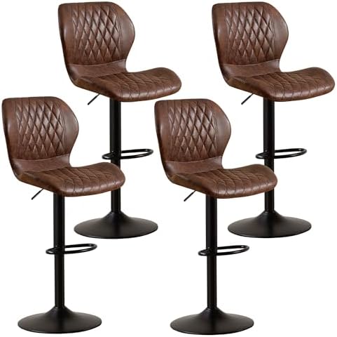 Bar Stools Set of 4, Modern Swivel Counter Height Barstools for Kitchen Island Chairs, Adjustable Fabric Bar Stools with Back for Kitchen Counter Bar, Brown