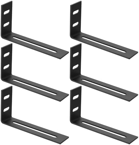 6 Pcs Adjustable Right Angle Brackets, Metal L Brackets for Wood, Black L Brackets for Shelves with 3 Slots, L-shape Corner Braces, Mounting Support Brackets for Fixing Furniture, 4-1/8x2-1/8x1"