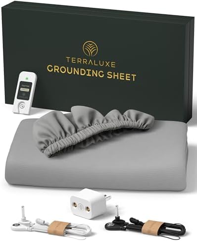 Grounding Sheets Cali King, 12% Pure Silver, Organic Cotton, Cool, Soft, Fitted Earthing Sheets with Deep Pockets, Includes Continuity Tester, Adapter, 2 Cords, Connected Bedding
