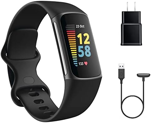 Fitbit Charge 5 Advanced Fitness Tracker with GPS, Heart Rate, Sleep & Health Tracker - Power Bundle with Adapter (Graphite Stainless Steel)