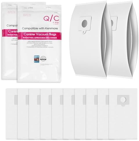 12 Pack Fit for Kenmore Canister Vacuum Bags 53292 Type Q/C HEPA Replacement Dust Bags for Kenmore 600 400 200 700 800 Series Vacuum Bags 81615 81214 81414 81714 21814 BC3005 BC2005 BC7005