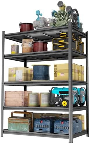 Garage Shelving Unit, Heavy Duty Metal Adjustable Storage, Steel Shelves, Industrial Shelves for Heavy Tools and Equipment, Ideal for Garage, Basement, Black (5-Tier, 71.2" H x 48" W x 24" D)