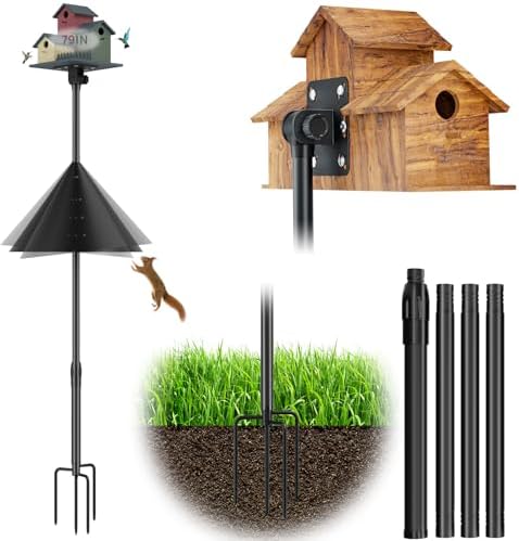 79-Inch Bird Feeder Pole,Adjustable Bird House Pole Stand with Squirrel Baffle,Heavy Duty Adjustable Height Metal Birdfeeder Poles for Outdoor (Bird House Not Included)