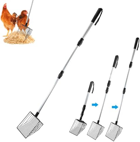 Chicken Poop Scooper, Stretchable Litter Scooper for Chicken(22.4 to 42 Inch), Detachable Chicken Coop Cleaning Tools, Heavy Duty Poop Shovel for Chicken Coop Accessories