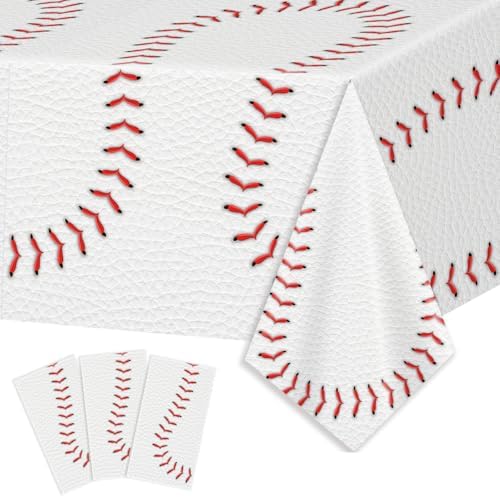 3pcs Baseball Tablecloths Baseball Birthday Party Supplies Disposable Plastic Table Cloths Rectangle Waterproof Table Cover for Baseball Sports Theme Party Decorations 54"x108"