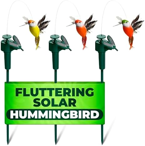 Fluttering Solar Hummingbird Garden Stakes Decorative (3 Pcs) - Hummingbird Solar Garden Stakes for Yard Decorations Outdoor Cute Design, Bright & Colorful Feathers, Easy Setup (Battery NOT Included)