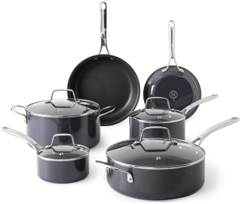 Martha Stewart Lockton Premium Nonstick 10 Piece Enamel Heavy Gauge Aluminum Pots and Pans Cookware Set - Grey