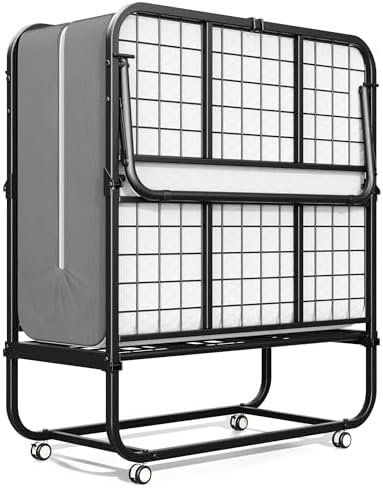 INTERGREAT Folding Bed with Mattress, 75" x 31" - 5" Thick Memory Foam Mattress, Cot Size Portable Beds for Adults, Metal Bed Frame on Wheels for Guest, Space Saving Roll Away Beds for Easy Storage