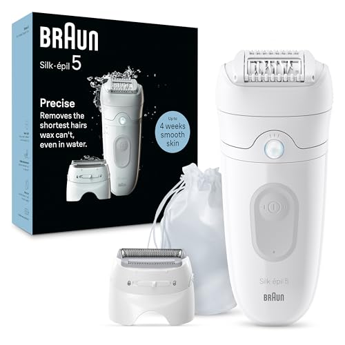 Braun Epilator Silk-épil 5 Epilator, Hair Removal Device, Women Shaver & Trimmer, Wet and Dry, Includes Shaver Head and Trimmer Comb, SE5-041, Grey