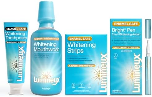 Lumineux Ultimate Whitening Kit Bundle - Contains Toothpaste, Mouthwash, Strips and Whitening Pen - Enamel Safe and Clinically Proven to Whiten Without The Sensitivity - Removes Coffee and Tea Stains