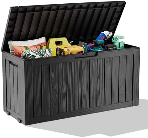Outdoor Storage Box with Wheels – 75 Gallon Mobile Waterproof Resin Deck Box, Lockable Storage for Patio Cushions, Garden Tools, Pool Accessories – UV-Resistant Storage Bench for Backyard & Deck