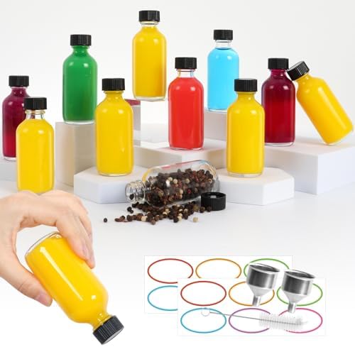 Alotpower 2 oz Glass Bottles with Lids 12Pack- Portable Juice Shot Bottles with Caps, Ginger Shots Bottles-for Homemade Beverages & Liquids Storages (2 fl. oz, Set of 12)