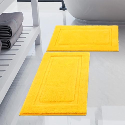 SHACOS Super Soft Bathroom Rugs Set of 2 Pieces 20x32 + 16x24 inch Small Non Slip Bath Rugs Microfiber Washable Absorbent Bath Mats Plush Bathroom Carpet for Tub Shower, Yellow