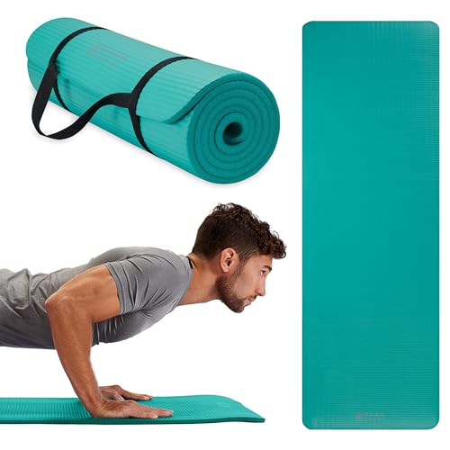 Gaiam Essentials Thick Yoga Mat Fitness & Exercise Mat With Easy-Cinch Carrier Strap, Teal, 72"L X 24"W X 2/5 Inch Thick