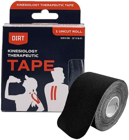 Athletic Kinesiology Tape - Muscle Pain Relief & Joint Support - Premium Elastic Cotton - Latex-Free - Water Resistant - Gym, Indoor & Outdoor Sports - Single Roll (16.4 ft) - Black