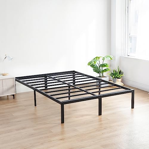 Olee Sleep 18 Inch Heavy Duty Steel Slat Anti-Slip Support, Easy Assembly Platform Bed Frame, Noise Free Steel Mattress Foundation, Maximum Storage, No Box Spring Needed, Black, Queen Size
