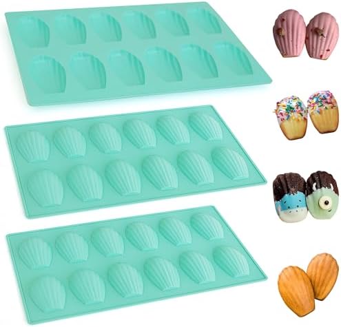 3Pack Madeleine Pan Nonstick, Silicone Madeleine Pans for Baking,12Cavity Shell Shaped Baking Mold,Heavy Duty Madeleine Cookie Pan for Oven