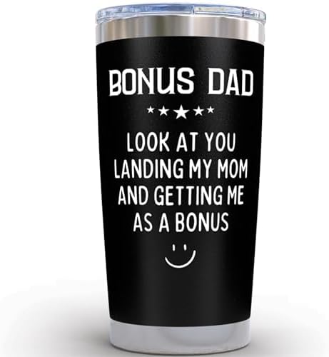Bonus Dad Gifts from Daughter - Look At You Landing My Mom and Getting Me As a Bonus 20oz Black Tumbler - Stepdaughter Gift for Stepdad Father's Day Gifts from Daughter Funny Birthday Gift for Stepdad