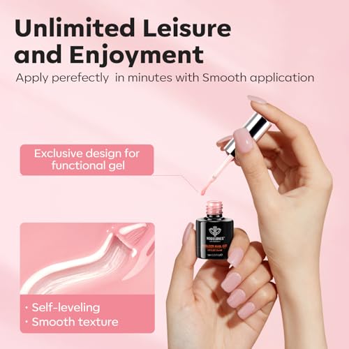modelones Builder Nail Gel, 2 Pcs Clear and Rose Nude Pink Gel Builder for Nail Thickening Apex Building 8-in-One Rubber Base Gel Polish Nail Strengthener Extend Gel LED Nail Lamp Cured Hard Gel 10 ml