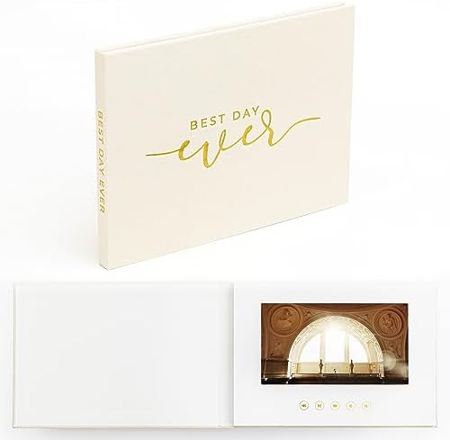 The Motion Books (BEST DAY EVER) | Luxury Linen Bound Wedding Video Book | Foil stamped lettering | Up to 3 hours of video, 7” IPS Display, 4GB of memory & Rechargeable Battery