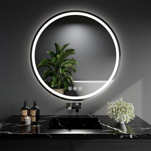 LED Bathroom Mirror 28 Inch Round Bathroom Mirror with Lights, Circle Wall Mirror with 3 Colors Brightness, Anti-Fog for Bathroom Vanity, Entryway Living Room