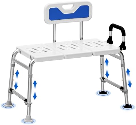 Extended Bath Tub Transfer Shower Bench for Inside Shower Bathtub to Sit On Chair Bathtubs Safety Seating Stool for Adults Handicap Seniors Elderly Disabled with Back Arms Bathroom Shower Stall